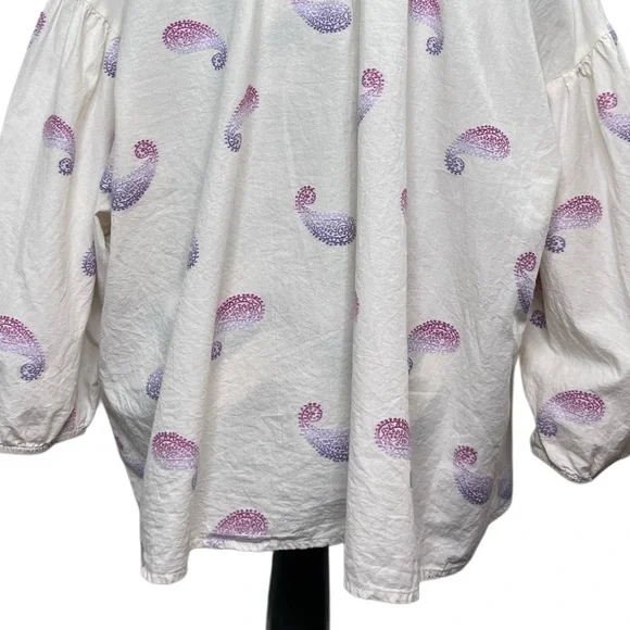 J. Jill Barley Multi Sz XL Cotton Blend Boho Oversized Split-Neck Top - Picture 5 of 12